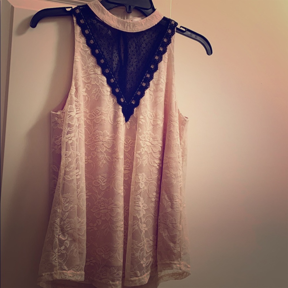 NWOT Lush black and blush/nude lace tank
